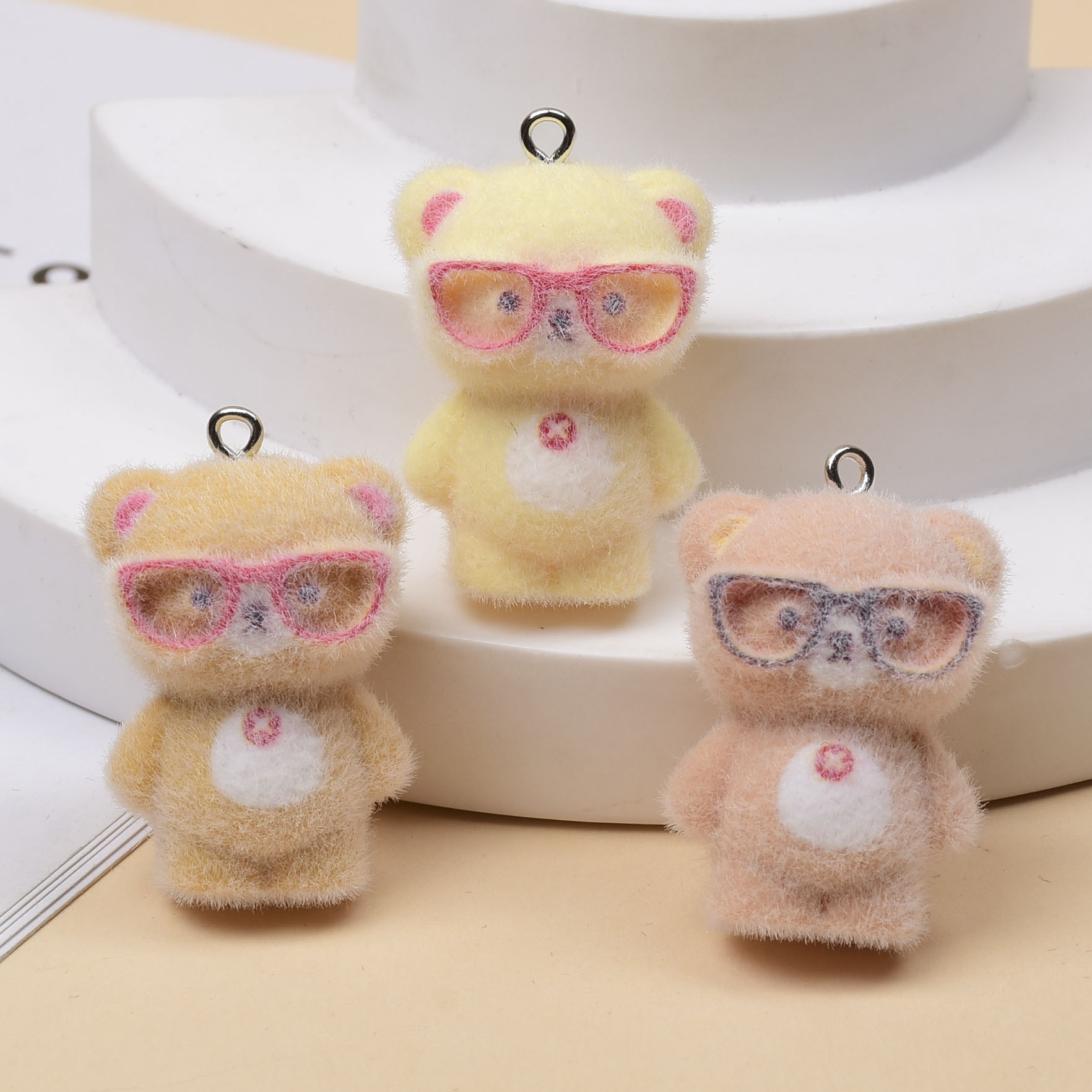 Jewelry Making Glasses - 3 Stück 3D-Flockglasur-Bärenanhänger, Cartoon-Tieranhänger aus Kunstharz